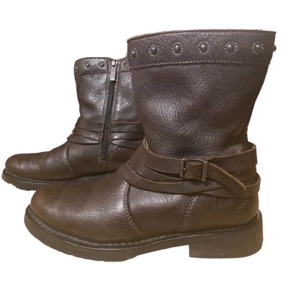 Harley-Davidson Shoes - Harley Davidson Mandy Brown Black Leather Biker Slate Buckle Ankle Boots 6W